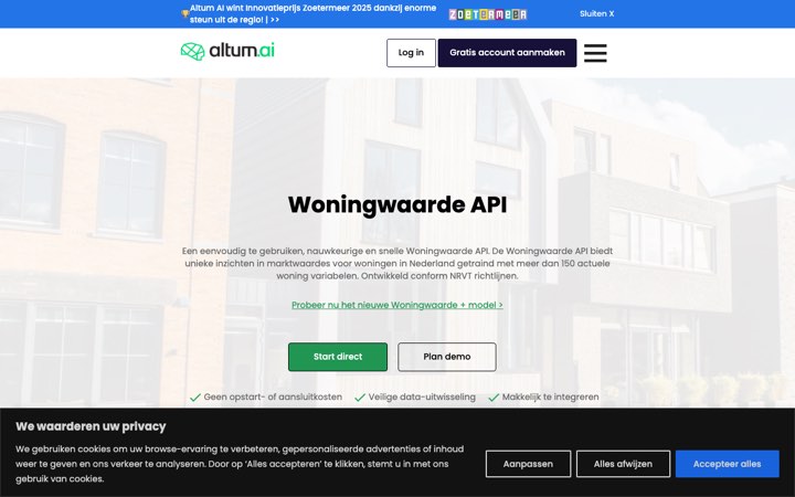 Website van Altum AI Woningwaarde