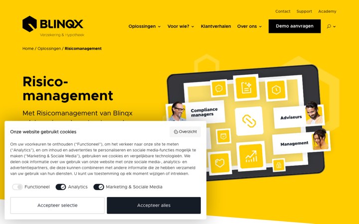 Website van Blinqx Risicomanagement (Finly)