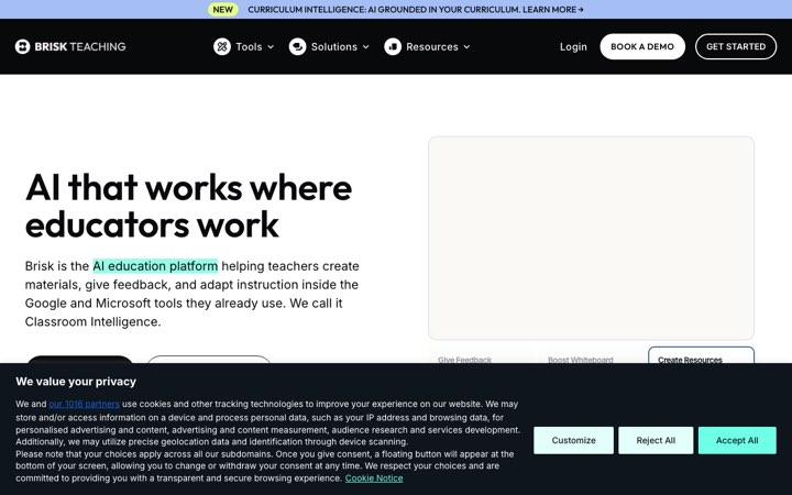 Website van Brisk Teaching