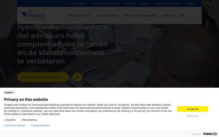 Website van Findesk (Adviesmaat)