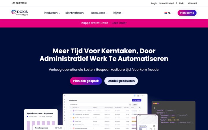 Website van Klippa (Doxis AI.dp)