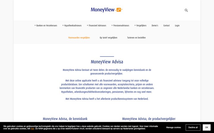 Website van MoneyView Advisa