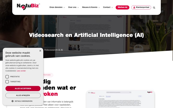 Website van NotuBiz Videosearch & AI