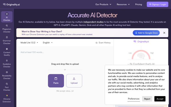 Website van Originality.ai