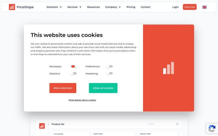 Website van PriceShape