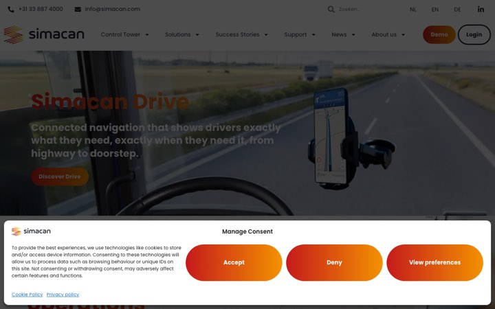 Website van Simacan Control Tower