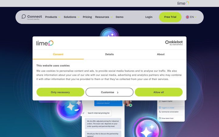 Website van Lime Connect (voorheen Userlike)